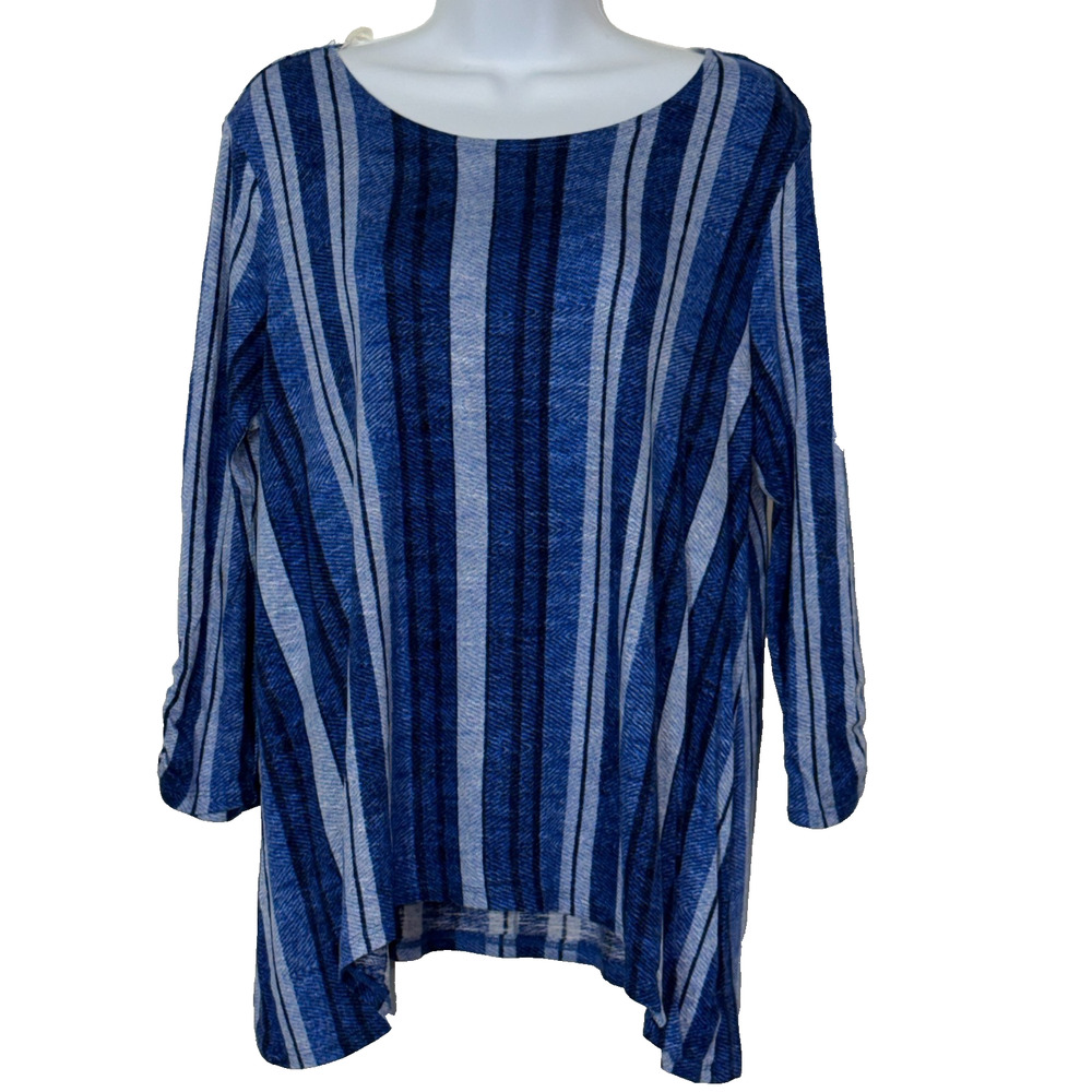 Sharagano Womens Small Blue White Rayon Top New